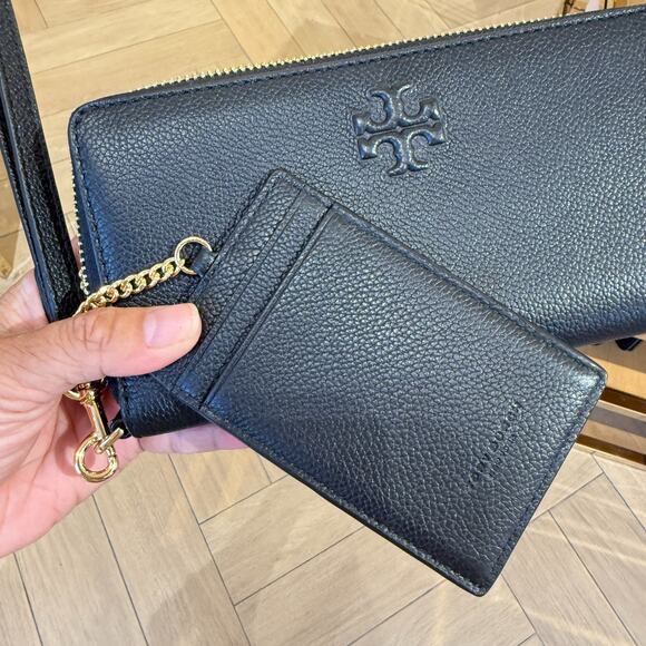 Tory Burch 169972 Thea Wristlet Zip Continental Wallet Black $250 - Picture 3 of 7